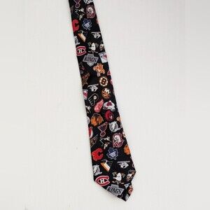 Black Skinny Tie with NHL Team Logos